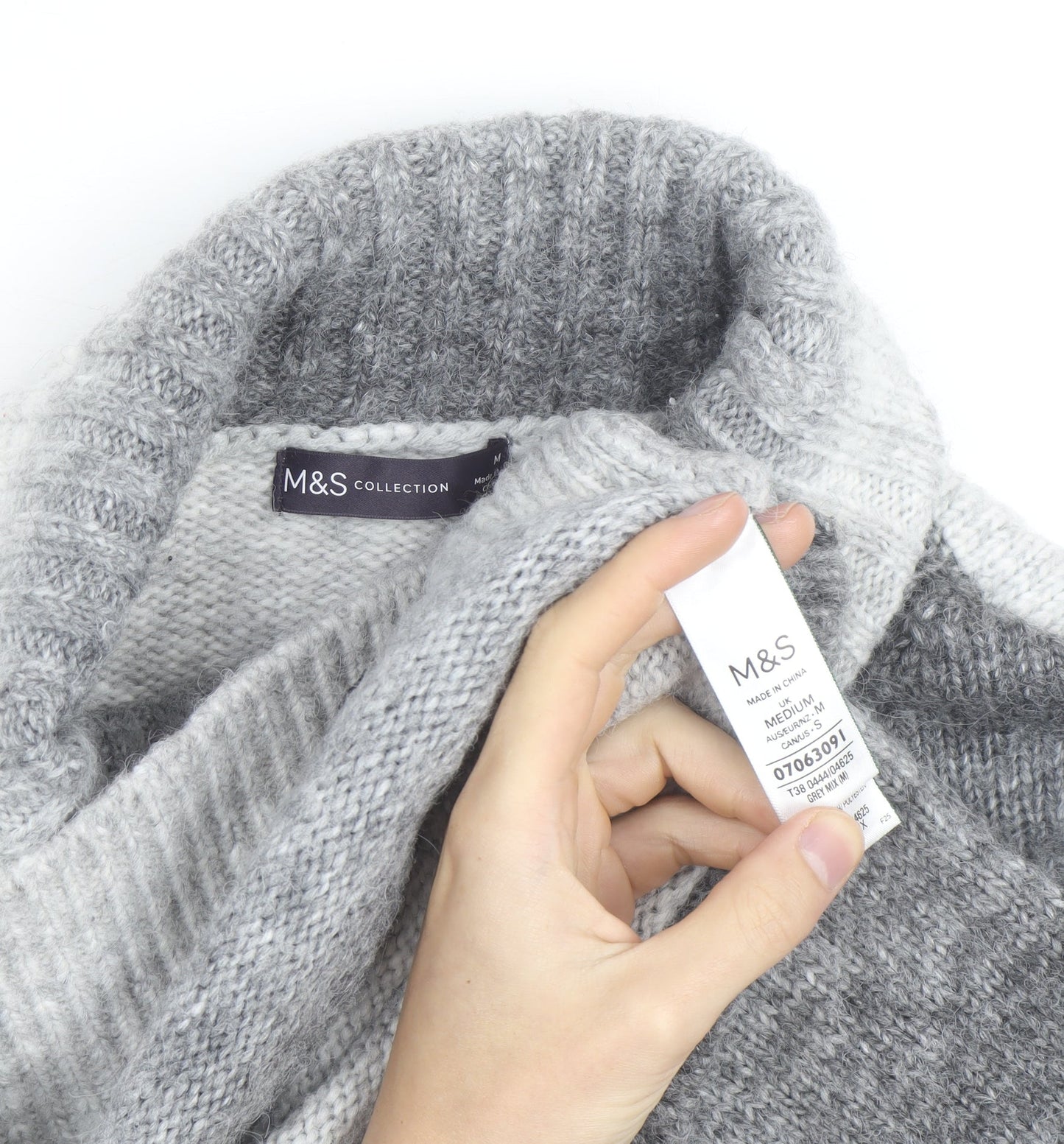 Marks and Spencer Men's Grey Roll Neck Chunky Knit Jumper Medium