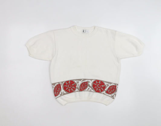 Classics Women's Ivory Short Sleeve Cotton Blend Pullover Jumper Size 10