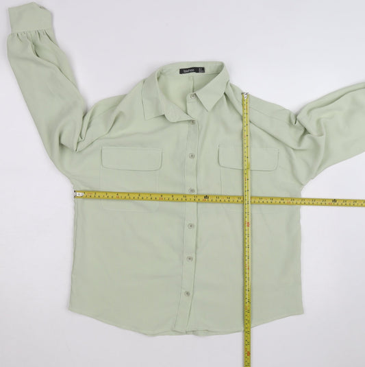 Boohoo Women Green Button-Up Long Sleeve Shirt Size 10