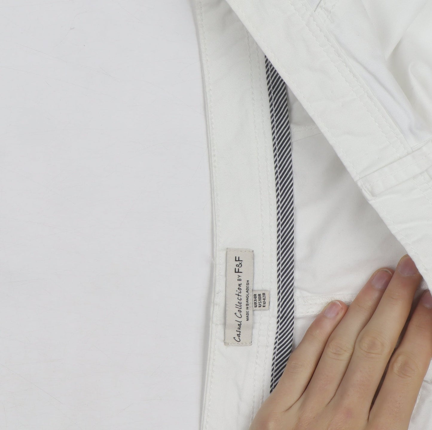 F&F Womens White Chino Trousers Size 12 Regular Fit
