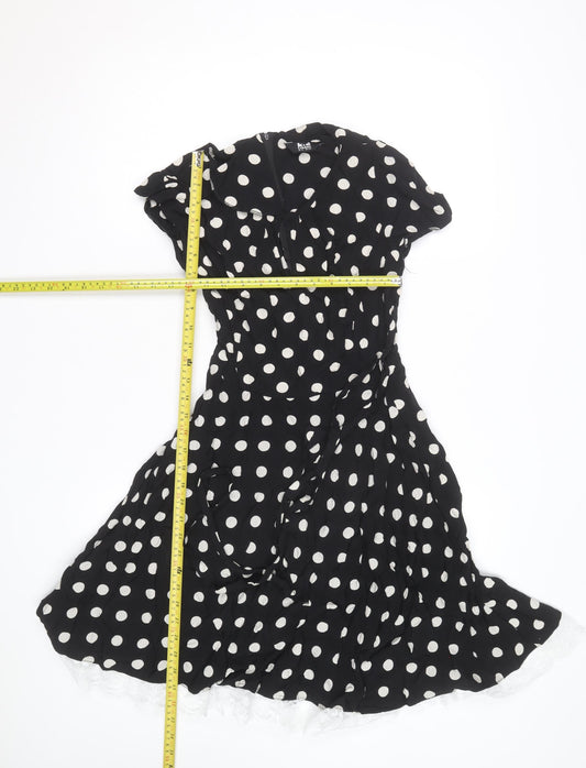 K&D Women Black Polka Dot A-Line Knee Length Dress Size 10