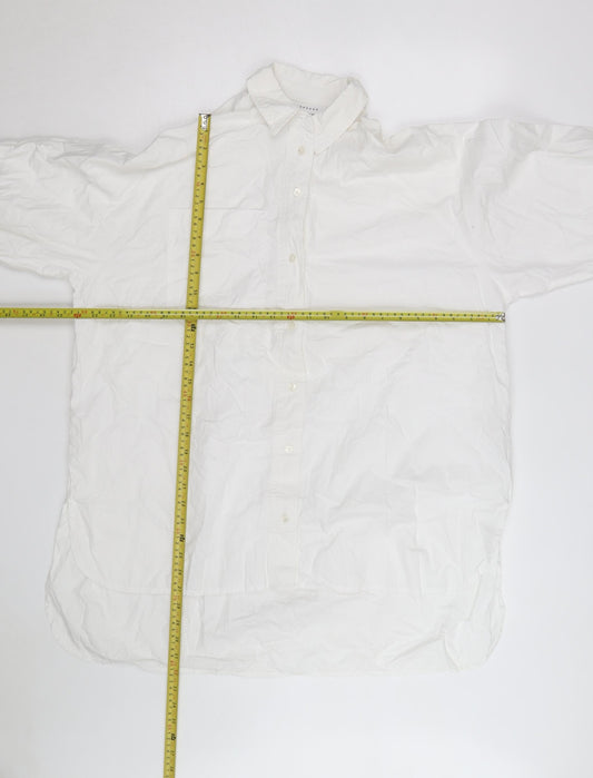 Topshop Women's White Cotton Long Sleeve Button-Up Shirt Size 12
