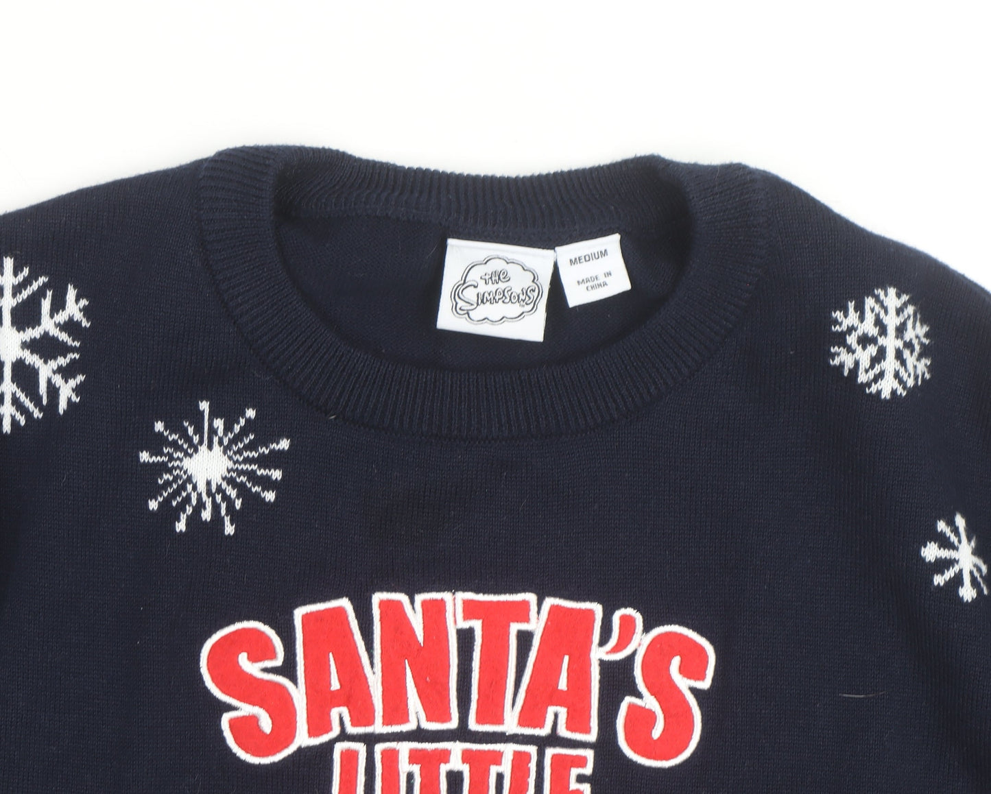 The Simpsons Men's Navy Christmas Jumper Medium Pullover Crew Neck
