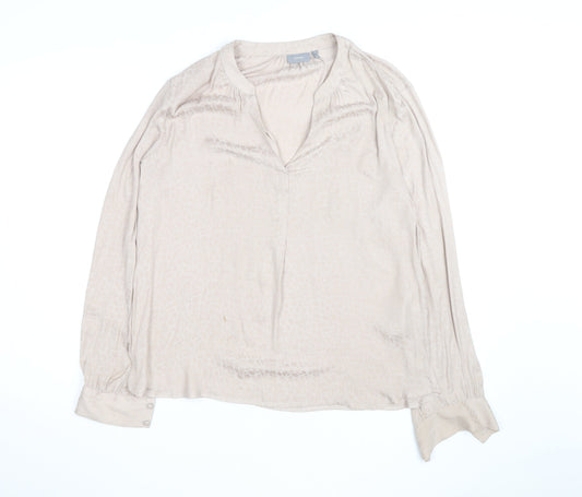 Additional front view of b.young women’s beige animal print tunic blouse, size UK 12
