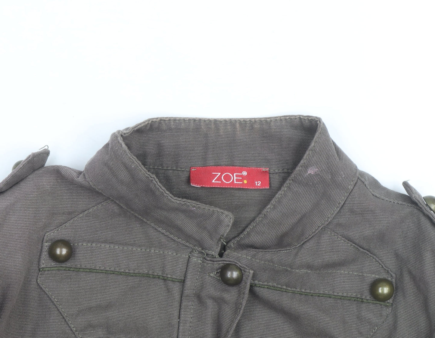 Zoe Women’s Brown Military Jacket Size 12 Cotton Buttoned