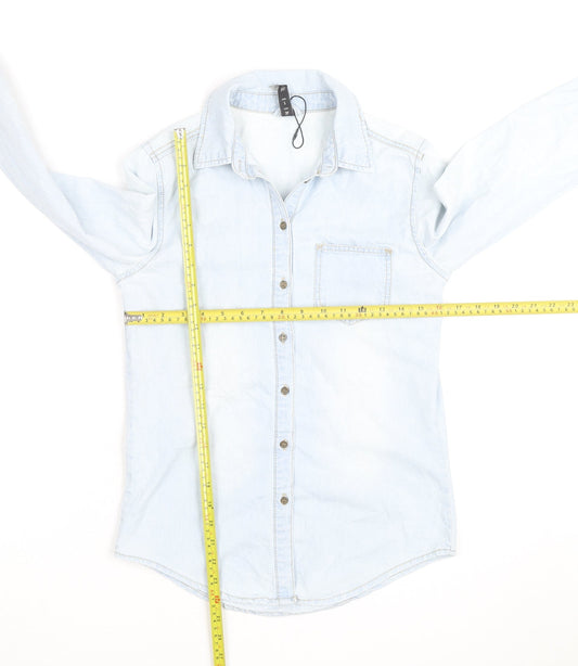 Divided Women Blue Denim Long Sleeve Cotton Button-Up Shirt Size 6