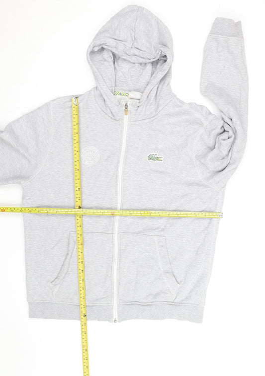 Lacoste Men's Grey Full Zip Hoodie Size L Cotton Logo Hooded Sweatshirt