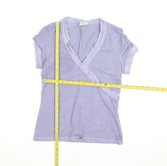 Next Women Purple Wrap Ruffle Cotton Short Sleeve T-Shirt UK 12