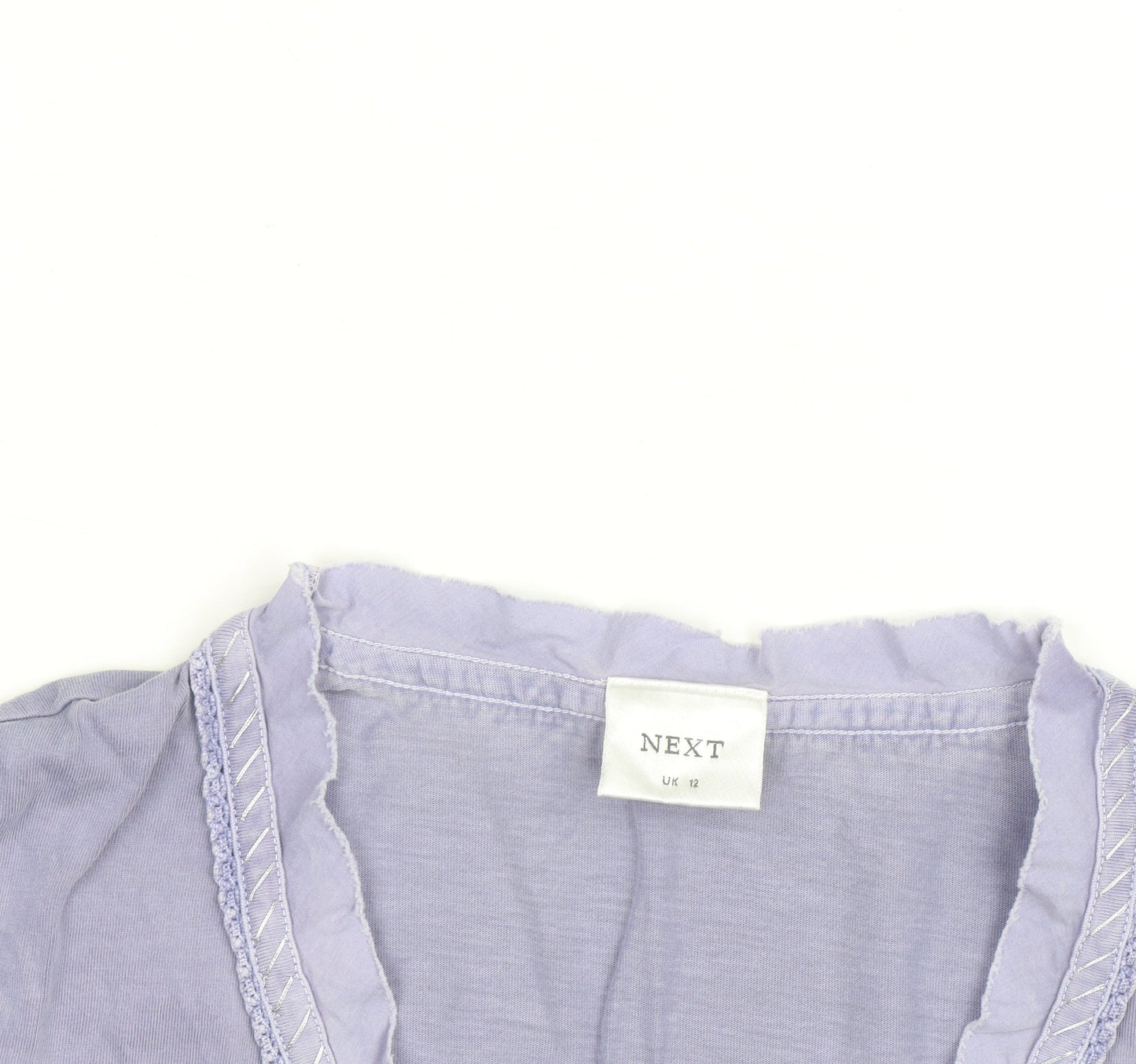 Next Women Purple Wrap Ruffle Cotton Short Sleeve T-Shirt UK 12