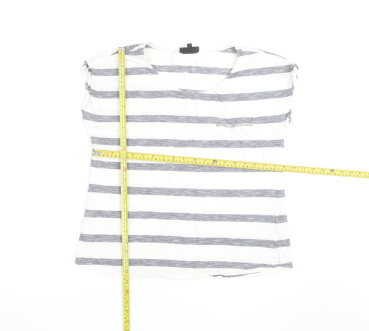 Warehouse Women’s Grey Stripe Cotton T-Shirt UK 16 Zip Pocket
