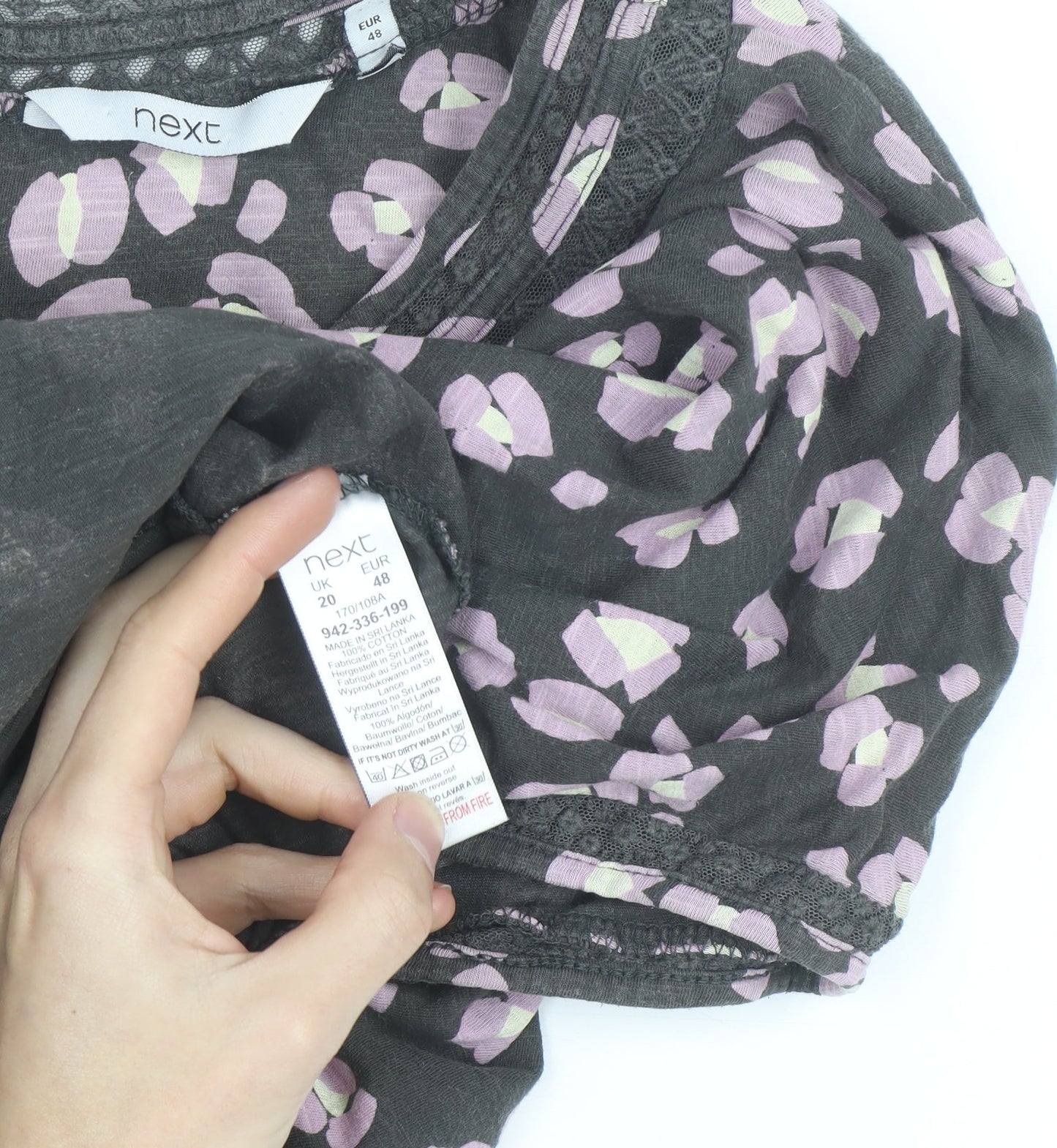 Next Women’s Grey Floral T-Shirt Size 20 Short Sleeve Cotton