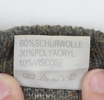 Strickschön Men’s Grey Wool Blend V-Neck Geometric Jumper XL