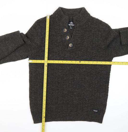 Threadbare Men's Grey Henley Wool Blend Jumper Size S