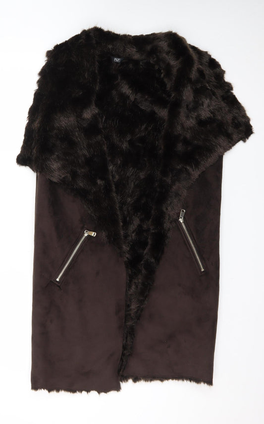 F&F Women’s Brown Faux Fur Lined Sleeveless Waistcoat Size 10