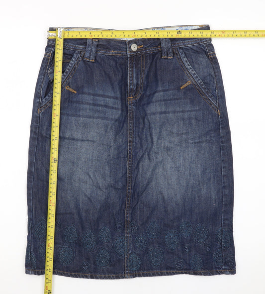 Mantaray Womens Blue Denim Embroidered Knee Length Skirt Size 10
