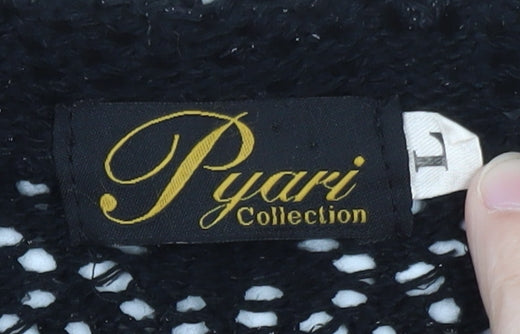Pyari Collection Women's Black Crochet Open-Knit Cardigan L