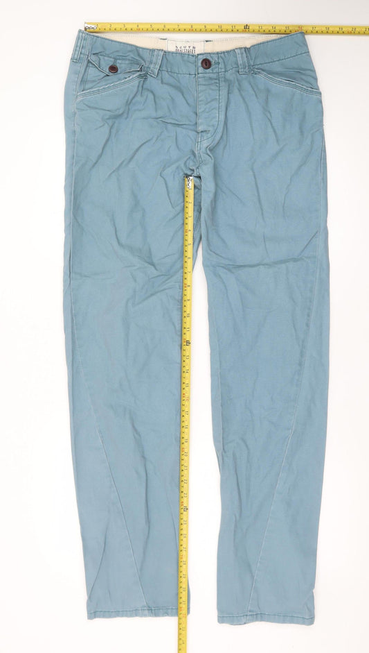 George Men’s Blue Chino Trousers 34W 33L Regular Fit Cotton