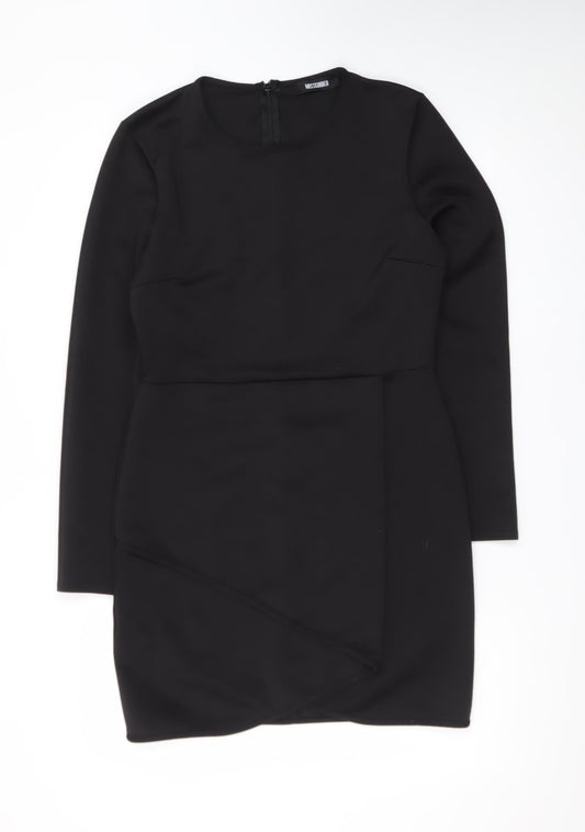 Additional front view of Missguided women’s black, size UK 14, bodycon long sleeve party dress