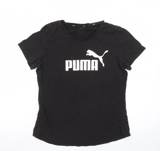 Additional front view of Puma women’s black crew neck logo t-shirt, size UK 14
