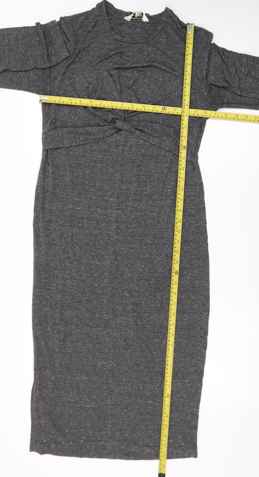 Miss Selfridge Women’s Grey Bodycon Midi Dress Size 14 Long Sleeve