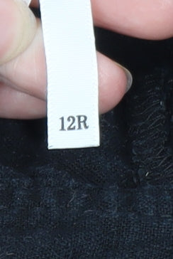 Next Women Black Linen Blend Wide-Leg Trousers Size 12R