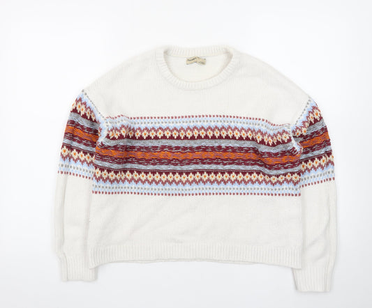 Pull & Bear Womens Ivory Fair Isle Knit Jumper L