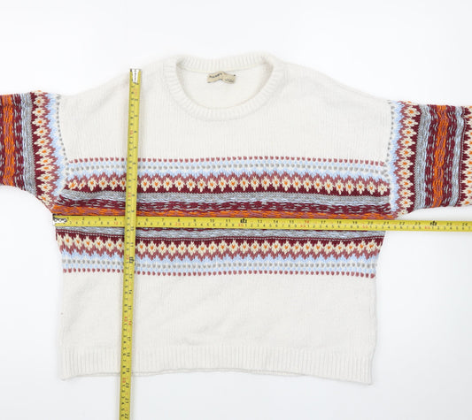 Pull & Bear Womens Ivory Fair Isle Knit Jumper L
