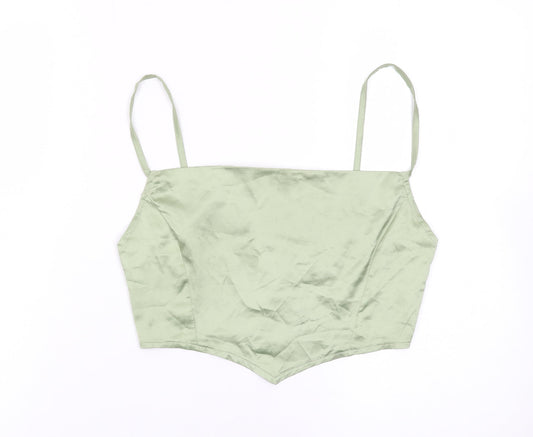PRETTYLITTLETHING Women’s Green Satin Camisole Top UK 10