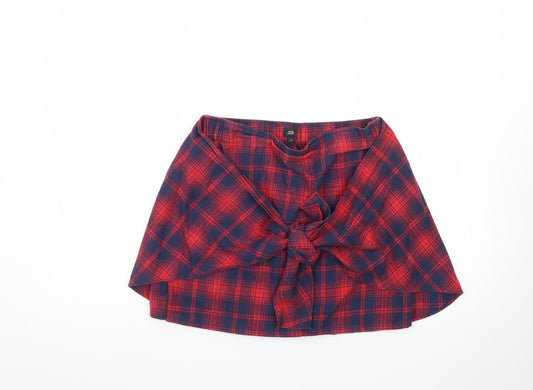 River Island Womens Red Plaid Wrap Flannel Short Skirt Size 12
