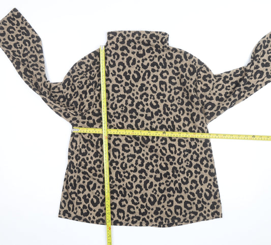 Marks and Spencer Women Brown Leopard Print High Neck Jumper Size 14