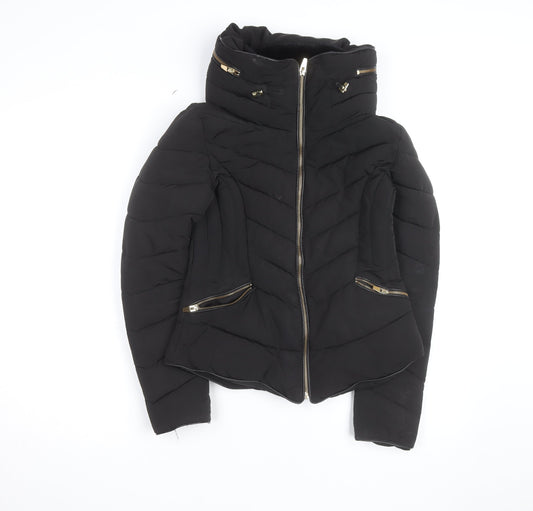 Zara Women Black Short Quilted Puffer Jacket Size S