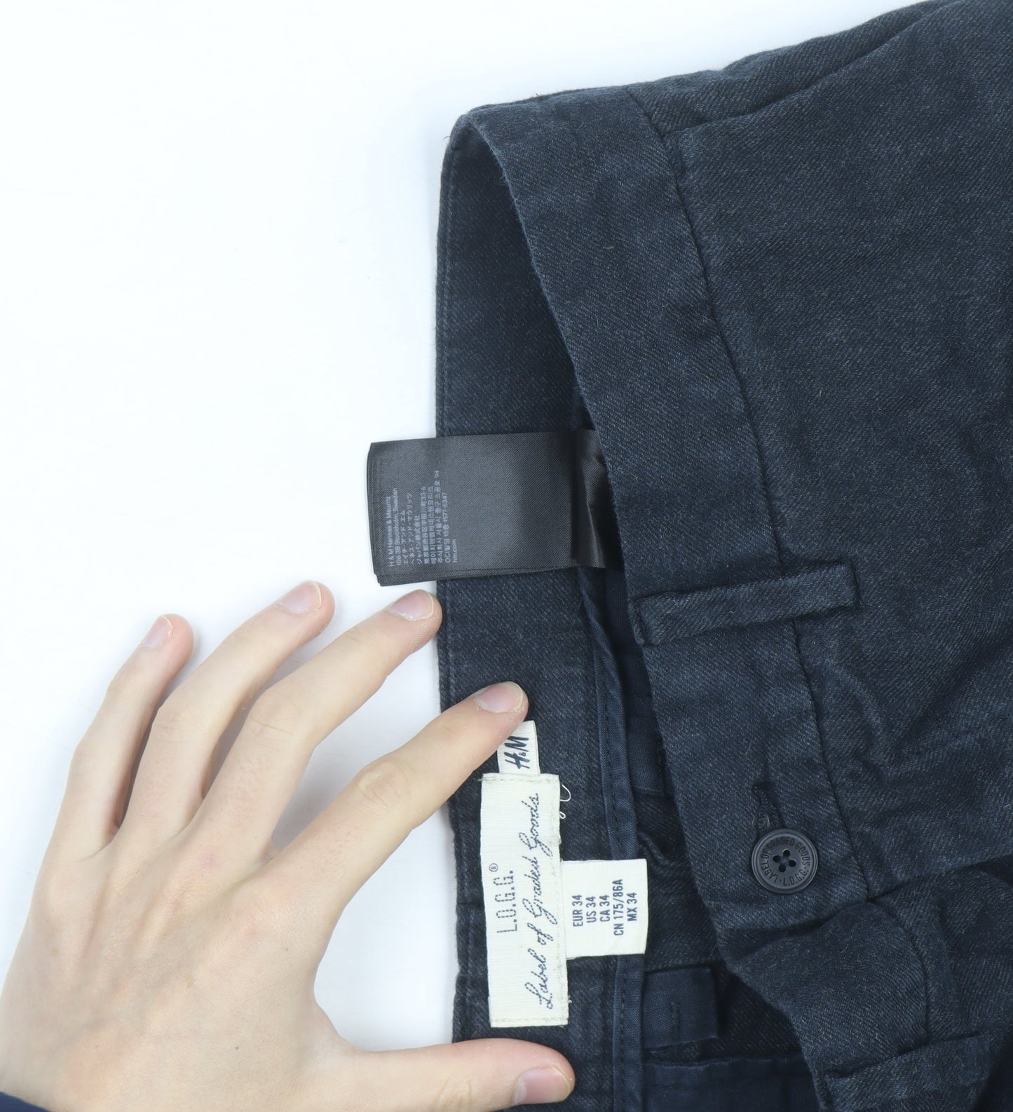 H&M Men’s Black Slim Fit Chino Trousers Size L 34W Casual Cotton