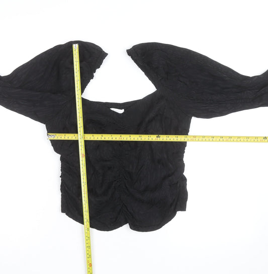 H&M Women Black Puff Sleeve Square Neck Tunic Blouse Size 16