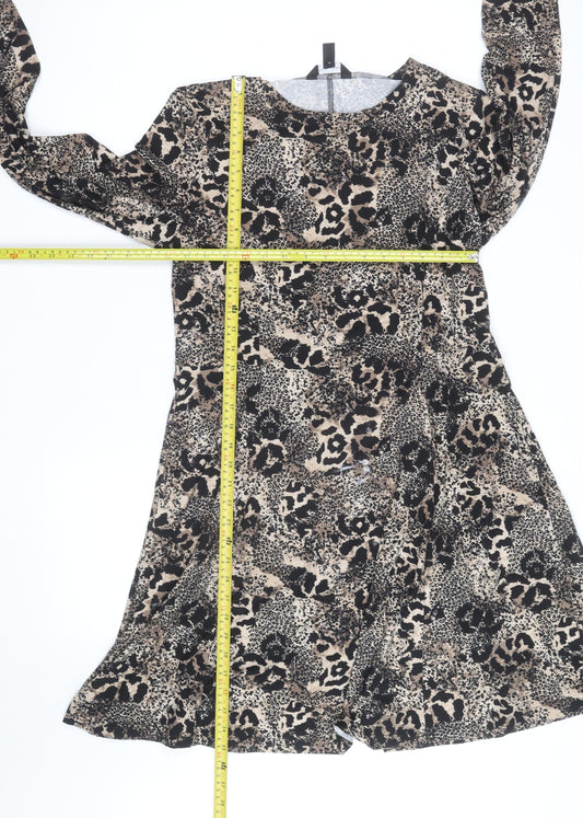 New Look Women Beige Leopard Print A-Line Dress Size 14