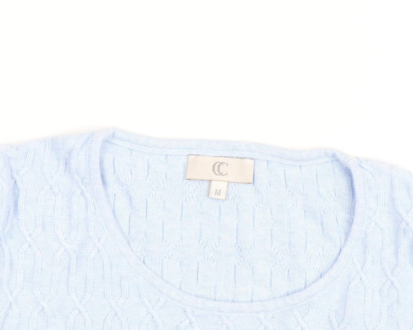 CC Men's Blue Cable-Knit Cotton Pullover Jumper Size M