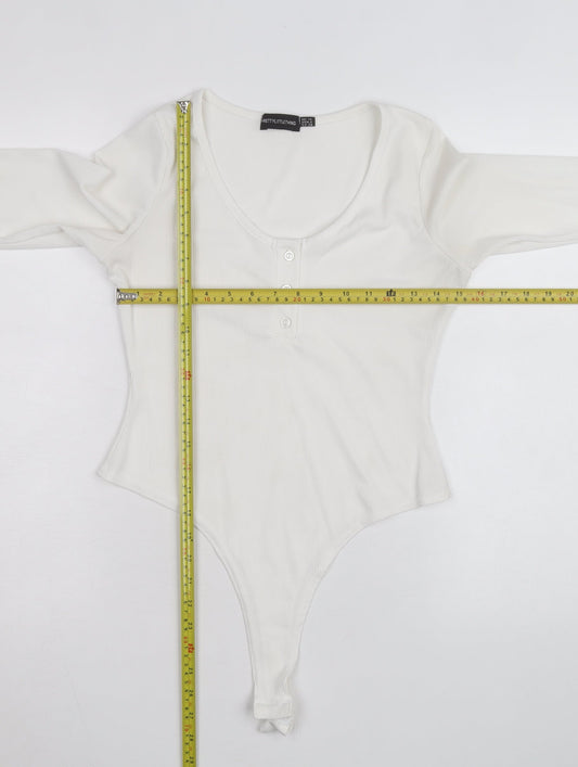 PrettyLittleThing Women White Long Sleeve Ribbed Bodysuit Size 10