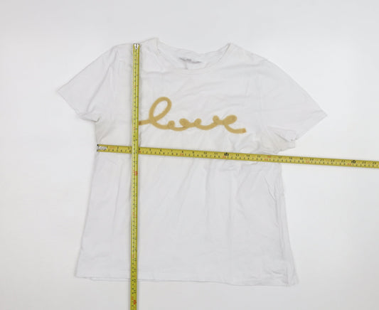 Red Herring Womens White Size 14 Love Embroidered Cotton T-Shirt