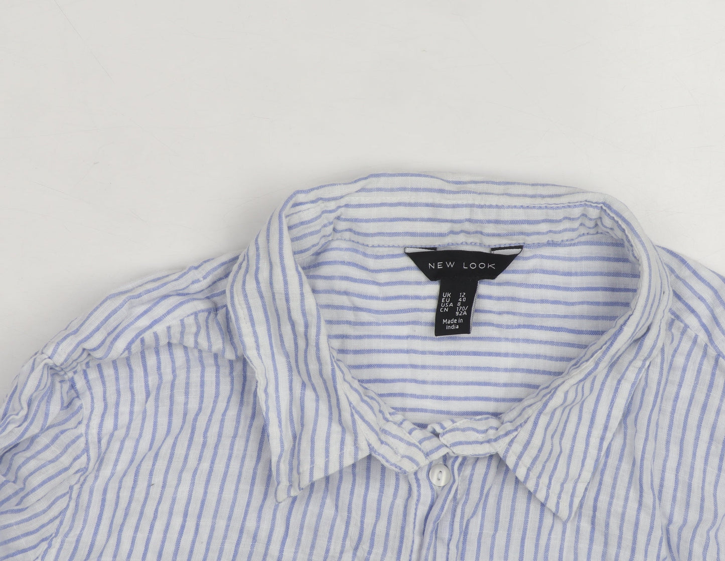 New Look Women's Blue Striped Long Sleeve Cotton Button-Up Shirt Size 12
