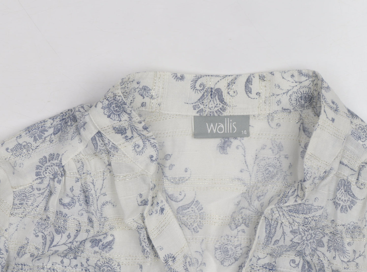 Wallis Women White Floral Linen Blend 3/4 Sleeve Blouse Size 14
