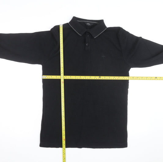Easy Black Label Men's Black Long Sleeve Knit Polo Shirt M