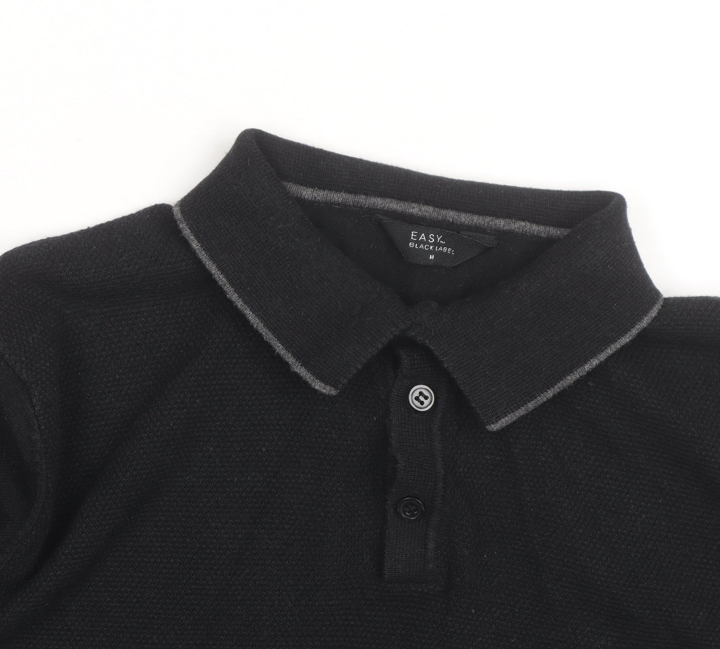 Easy Black Label Men's Black Long Sleeve Knit Polo Shirt M