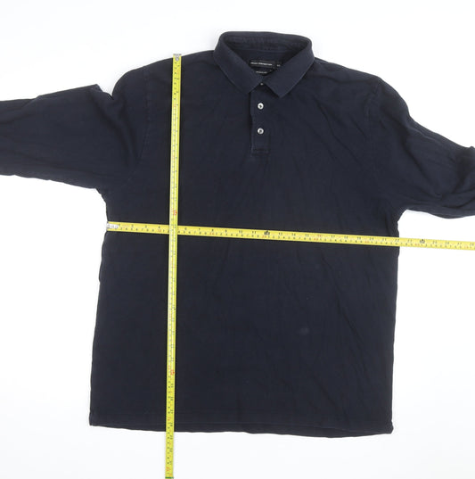 French Connection Men's Black Long Sleeve Cotton Polo Shirt 2XL Regular Fit