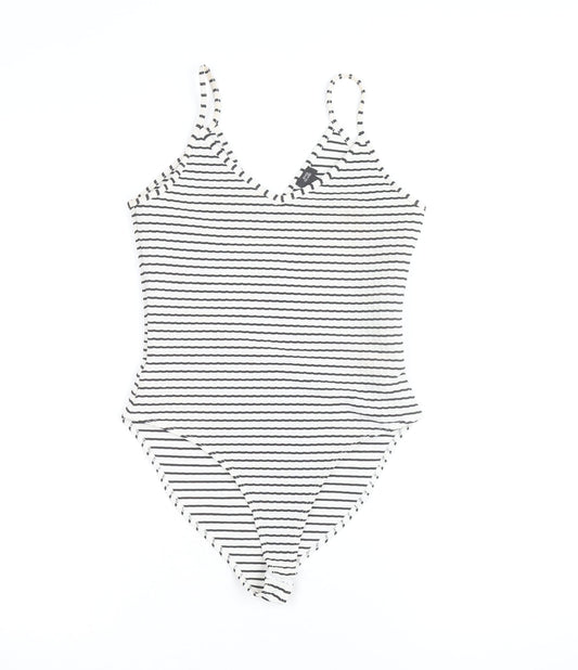 River Island Womens Black Striped Bodysuit Size 8 Sleeveless V-Neck Stretch