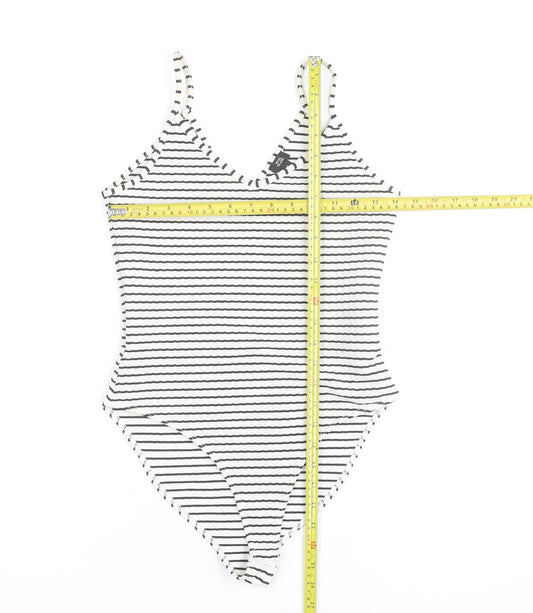 River Island Womens Black Striped Bodysuit Size 8 Sleeveless V-Neck Stretch