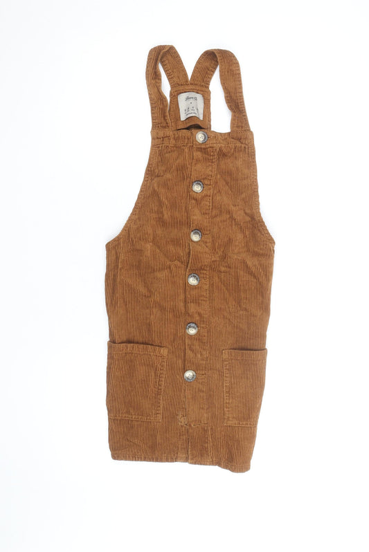 Additional front view of Denim Co Women Brown Corduroy Button Dungaree Dress, size 8