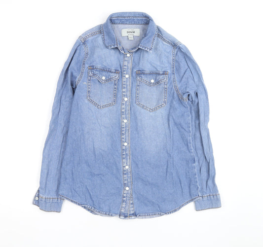 New Look Women Blue Denim Basic Jacket Size 6 Cotton Casual
