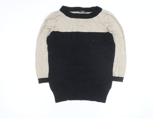 Wallis Women’s Beige and Black Crew Neck Knit Jumper Size 12