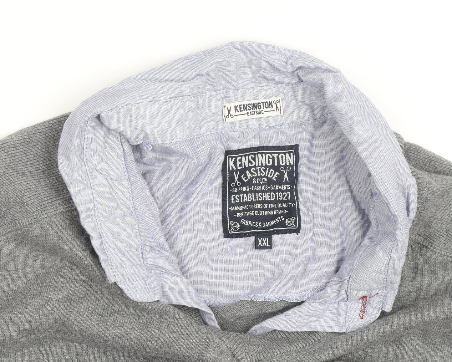 Kensington Eastside Men's Grey 2XL V-Neck Cotton Jumper