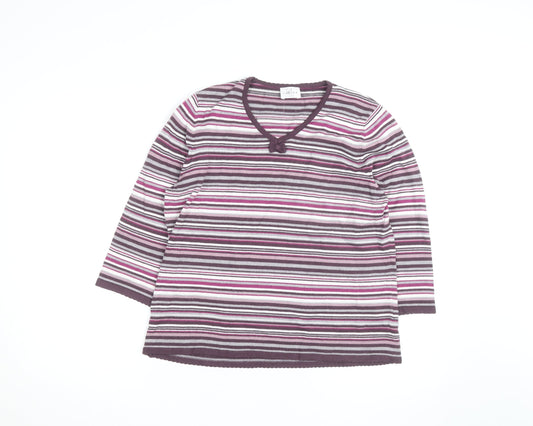 Eastex Women’s Multicoloured Striped V-Neck 3/4 Sleeve Jumper Size 16