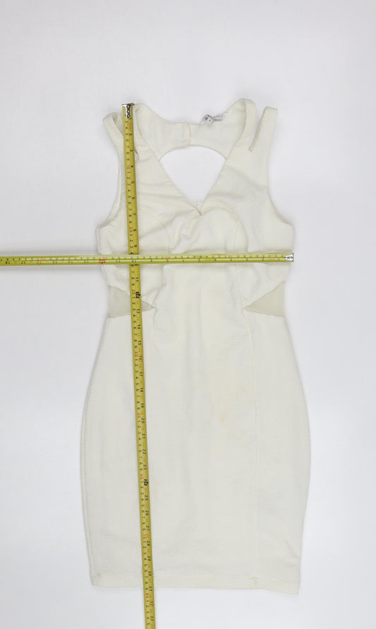 New Look Women's Ivory Bodycon Cut Out Short Dress Size 8